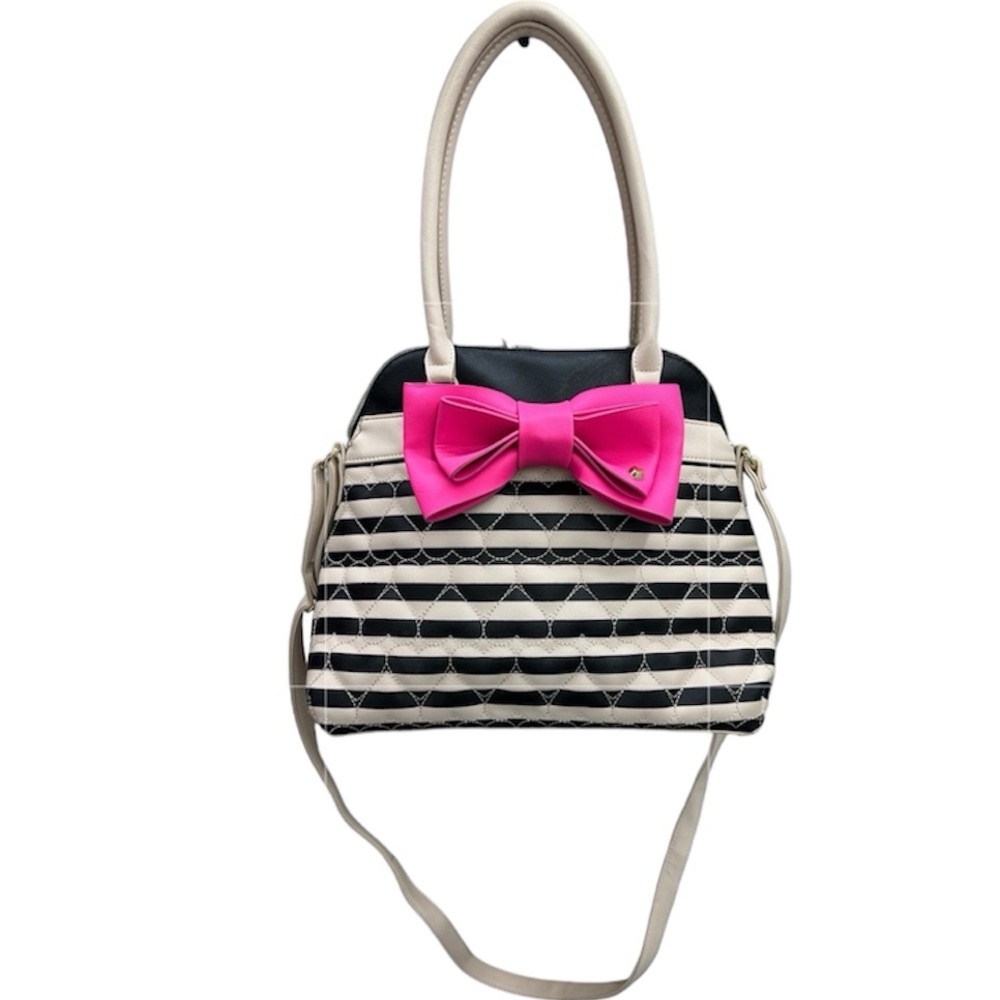 Betsy Johnson Heart Quilted Striped Crossbody Handbag Vegan Leather - Picture 1 of 8